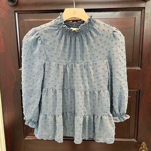 Monteau Los Angeles Slate Blue Swiss Dot Blouse